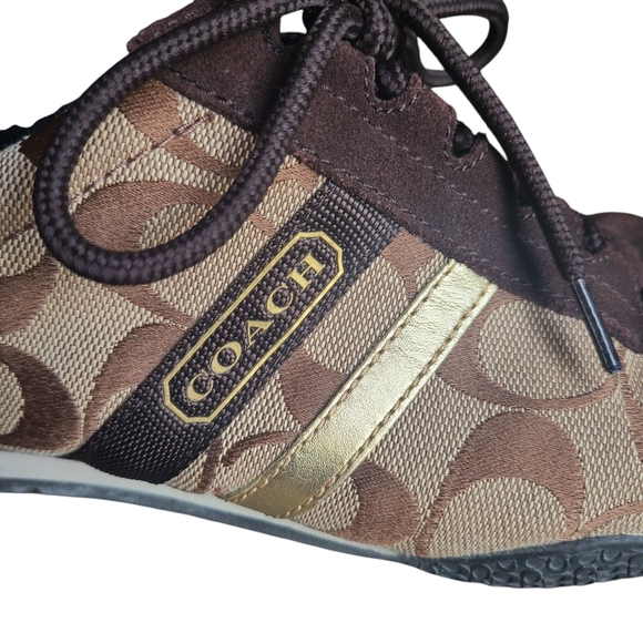 Coach Signature Canvas Sneakers Women’s 8M Brown Gold Katelyn - Picture 2 of 9